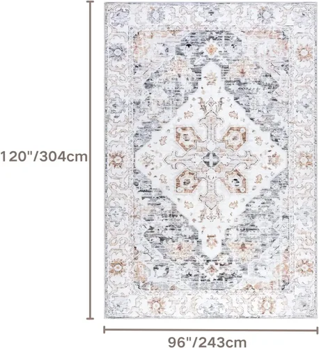 Miniatura 375 de Syalife 4x6 Alfombra Lavable para Área, Ultra Suave Antideslizante, Pila Baja, Alfombra Vintage Resistente a Manchas para Sala de Estar, Alfombra