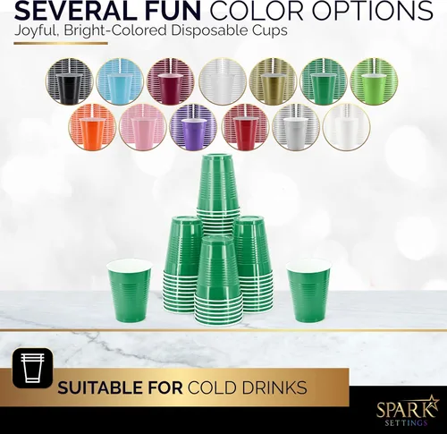 Miniatura 2 de Amcrate Vasos desechables, vasos de plástico verdes de 18 onzas, fuertes y resistentes para bodas, Navidad, Halloween, paquete de 50