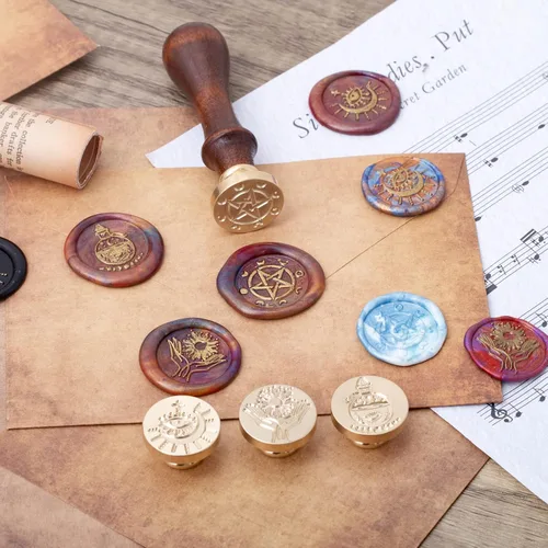 Miniatura 4 de Wiccan - Juego de sellos de cera, pentagrama pagano, fases lunares, cabeza de sello de sellado de fases lunares, diseño vintage de ojo malvado