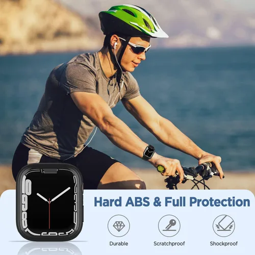 Miniatura 5 de Paquete de 2 fundas curvadas 3D para Apple Watch Series 7, protector de pantalla de vidrio templado de 1.614 in para iWatch cubierta completa