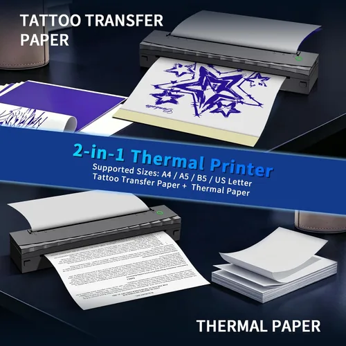 Miniatura 5 de Impresora de plantillas de tatuajes, máquina térmica Bluetooth para tatuajes, D80 impresoras portátiles para tatuajes con 10 piezas de papel
