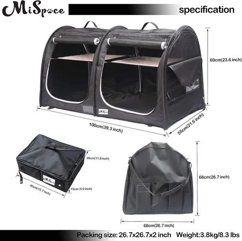 Miniatura 4 de Mispace - Jaula portátil de doble compartimiento para exposición, para gatos, cómoda jaula de viaje para perros con bolsa de transporte, 2