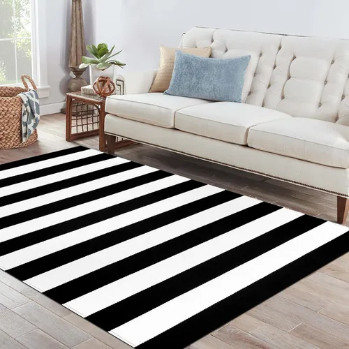 Miniatura 9 de IOHOUZE Alfombra a rayas blancas y negras – Tapete de 4 x 6 pulgadas para puerta delantera al aire libre, alfombra lavable para decoración de porche