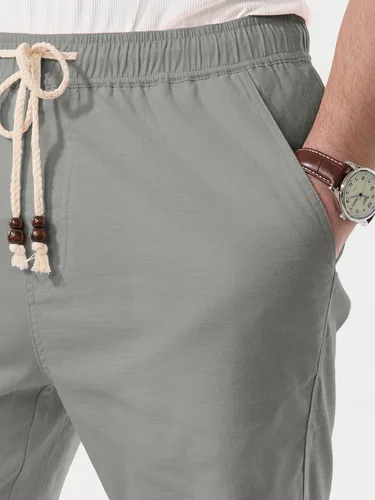 Miniatura 6 de Comdecevis Pantalones cortos de lino y algodón elástico para hombre, de 7 pulgadas, casuales, ligeros, para verano, playa, con cintura elástica