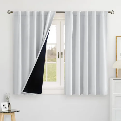 Miniatura 141 de BGment Cortinas 100% opacas beige de 63 pulgadas de largo con forro aislante térmico, bolsillo para varilla y lengüeta trasera de doble capa