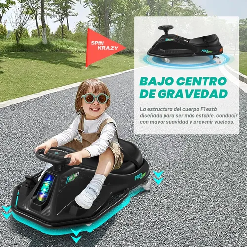 Miniatura 7 de Coche de deriva giratorio de 360 grados, Go Kart eléctrico de 24 V para niños con ruedas de repuesto, alta/baja velocidad, motor sin escobillas