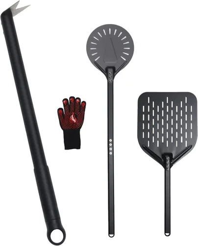 Miniatura 11 de 6 piezas de cáscara de torneado de pizza, cáscara de pizza perforada de 9 y 12 pulgadas, cepillo para pizza, rastrillo de cenizas, tenedor giratorio
