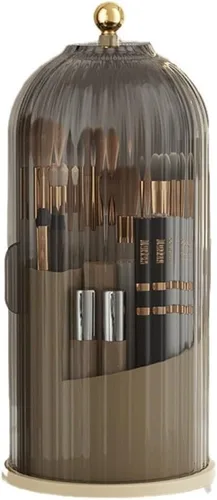 Soporte giratorio para brochas de maquillaje con tapa transparente, organizador de brochas de maquillaje de 360° para todos los tamaños de pinceles,