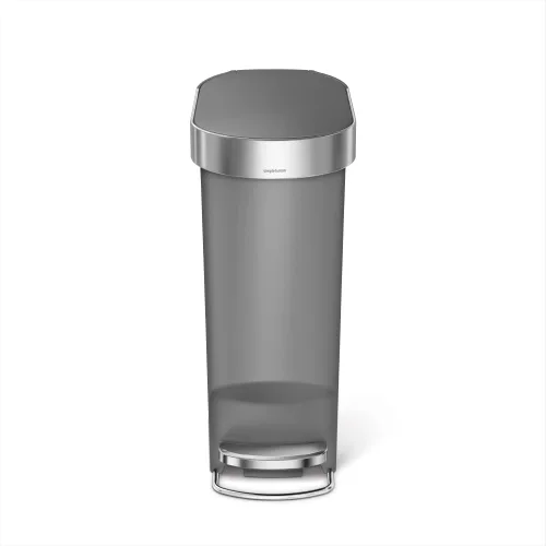 simplehuman Slim Step - Bote de basura de cocina de 40 litros/10.6 galones, borde con revestimiento de acero inoxidable, pedal de 150,000 pasos, Gris
