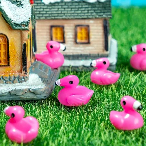 Miniatura 7 de HFAYDZSW 100 piezas de mini patos de flamenco de resina, figuras diminutas de flamenco para decoración de pastel, casa de muñecas, paisaje