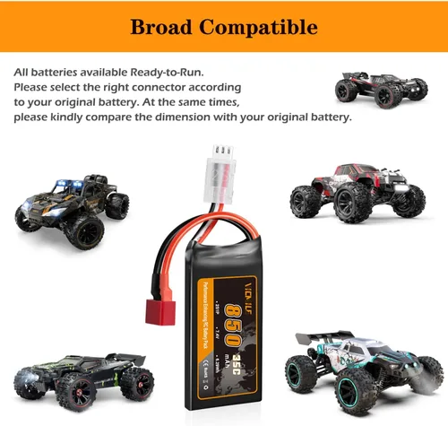 Miniatura 6 de Batería Lipo de 7.4V Super Thin 2S 850mAh RC Batería con Dean-Style T Plug 35C Alta tasa de descarga recargable Ajuste para DEERC WLtoys HBX Most