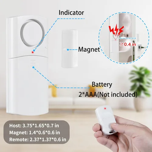 Miniatura 2 de Alarma de puerta con control remoto, alarmas inalámbricas de ventana de 120 dB con sensor abierto con múltiples modos, alarma de puerta de piscina