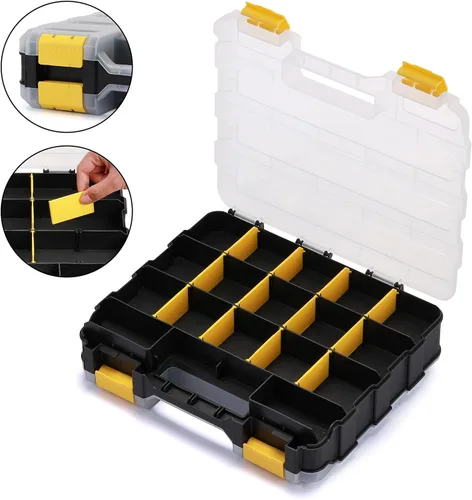 Miniatura 3 de EMENTOL Organizador de herramientas de doble cara con separadores de plástico personalizables/extraíbles, caja de almacenamiento para tornillos