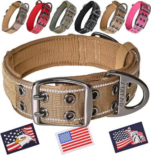 Miniatura 19 de ADITYNA Collar de perro resistente para perros grandes, collar naranja reflectante con asa para entrenar y caminar, ancho, grueso, táctico