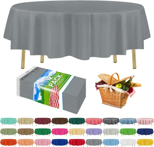 Miniatura 64 de Zimpleware - Mantel redondo de plástico para fiestas de 213 cm (84 pulgadas) de diámetro (paquete de 1, 6 y 12 unidades)
