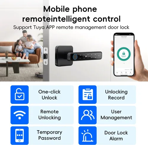 Miniatura 2 de Pomo de puerta inteligente con llave y teclado, entrada sin llave Bluetooth, cerradura de puerta biométrica de huellas dactilares, funciones