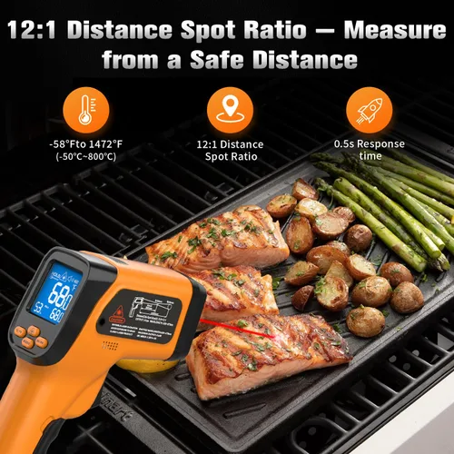 Miniatura 2 de Termómetro Infrarrojo Pistola de Temperatura, Láser Digital Sin Contacto Temp -58°F a 1472°F, Sonda Tipo K -58°F a 572°F, para Cocinar, Horno
