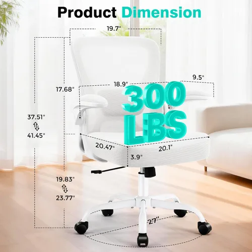 Miniatura 2 de AreShark Silla de oficina – Silla de escritorio ergonómica de malla transpirable con soporte lumbar ajustable y reposabrazos abatibles – Silla Blanco