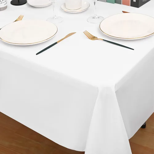 Miniatura 43 de Paquete de 10 manteles de poliéster de 60 x 102 pulgadas, manteles de poliéster beige para mesas rectangulares de 6 pies, resistentes a las manchas