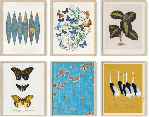 Miniatura 49 de HAUS AND HUES Arte abstracto para pared, juego de 6 arte moderno japonés para pared, decoración de pared estética, póster de mariposa y luna, obra