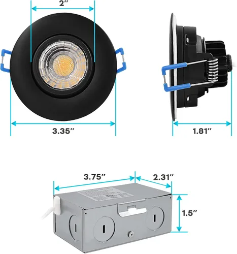 Miniatura 6 de LUXRITE Luz empotrable LED cardán de 3 pulgadas con caja de conexiones, 5CCT seleccionable por color 2700K-5000K, luces giratorias ajustables