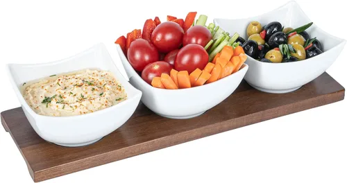 Miniatura 17 de Restaurantware -Juego de cuencos de 9 onzas con bandeja - 1 juego de servir lavable en platos, incluye 3 cuencos de porcelana y 1 bandeja de bambú