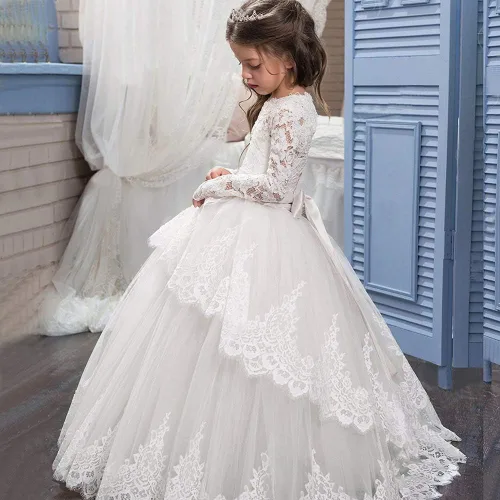 Miniatura 4 de Vestido de encaje de manga larga para niña, princesa de tul, vestido de baile