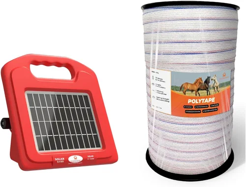 Pet & Livestock HQ Cargador eléctrico solar para valla + cinta de polietileno eléctrica de 1640 pies
