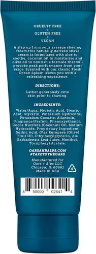 Miniatura 2 de Oars + Alps Crema de afeitar calmante para hombre, probada por dermatólogos e infundida con aloe y aceite de coco, aroma fresco de salpicaduras