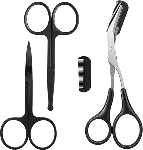 KAJUDA - Tijeras de cejas con peine, tijeras pequeñas de aseo facial para hombres y mujeres, tijeras para cejas, pelo de nariz, bigote, barba,