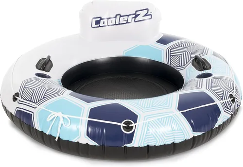 Miniatura 7 de Bestway 15496 CoolerZ Rapid Rider Inflatable River Lake Pool Inner Tube Float with Built in Backrest and Wrap Around Grab Rope, Blue Hexagon