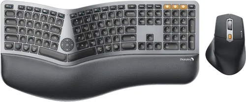 ProtoArc Teclado y mouse ergonómico, EKM01 Plus Combo de teclado y mouse inalámbricos Bluetooth de tamaño completo, reposa muñecas acolchado, diseño