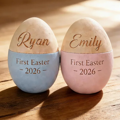 Miniatura 2 de Artsadd Huevo de Pascua de madera personalizado – Huevo de madera grabado con láser personalizado para niños y niños pequeños, relleno de cesta