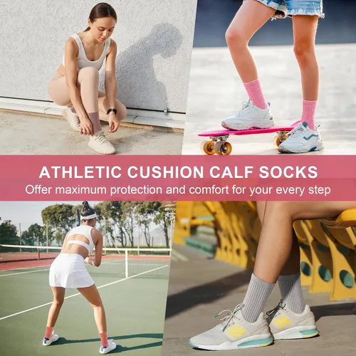 Miniatura 7 de cuangya Calcetines deportivos de compresión acolchados para mujer, 5 pares