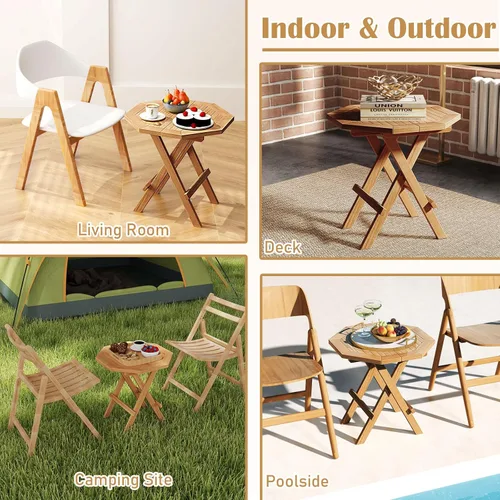 Miniatura 6 de RELAX4LIFE Mesa auxiliar plegable para exteriores, mesa auxiliar de madera de teca, mesa de café octogonal con mesa de listones, mesa de campamento