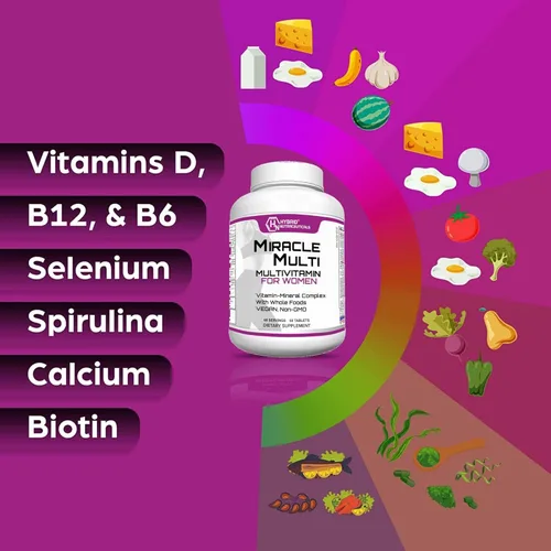 Miniatura 3 de MiracleMulti One a Day Multivitamínico para mujer con probióticos, biotina, ácido fólico, enzimas + mezcla de frutas y verduras, apoyo inmunológico