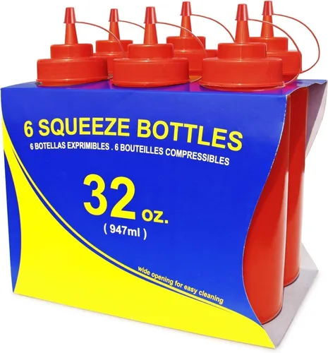 Miniatura 15 de Botellas compresibles New Star Foodservice 26528, de plástico, con tapa y escala, boca ancha, de 16 oz, amarillas, paquete de 6 unidades Amarillo