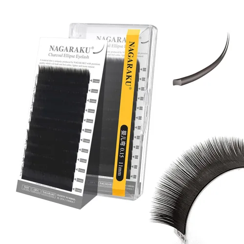 Miniatura 40 de NAGARAKU Extensiones de pestañas elipse con puntas abiertas planas, pestañas individuales de 0.006 in, rizo C, bandeja de mezcla de 0.315-0.591 in
