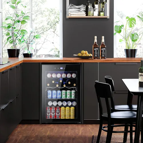 Miniatura 8 de Kismile Refrigerador y enfriador de bebidas de 4.5 pies cúbicos, mini puerta de vidrio para 145 latas, pantalla digital de temperatura