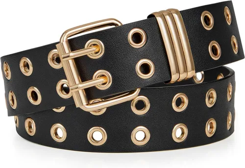 FIORETTO Cinturón de cuero con ojales y cadena desmontable para mujeres y hombres, cinturones de cintura punk rock para pantalones vaqueros