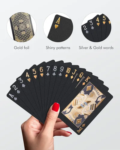 Miniatura 2 de BIERDORF Cartas de juego impermeables Baraja de naipes de plástico Baraja de póquer de regalo (calavera dorada)