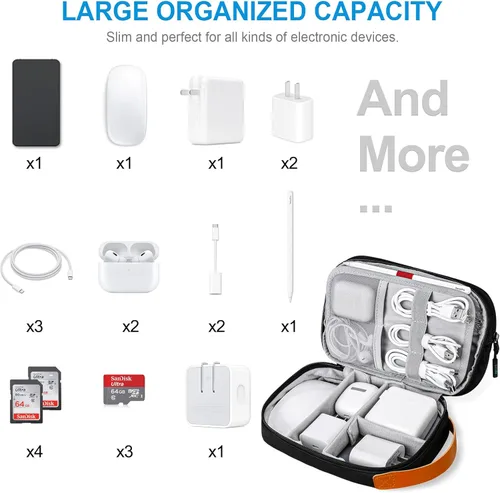 Miniatura 7 de Lacdo Organizador de cables de viaje, organizador de artículos electrónicos, estuche de viaje, organizador de cables para cables, cargadores