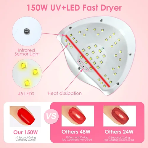 Miniatura 3 de Lámpara de uñas de gel UV, secador de uñas UV de 150 W, luz LED para esmalte de gel, 4 temporizadores, accesorios profesionales para arte de uñas