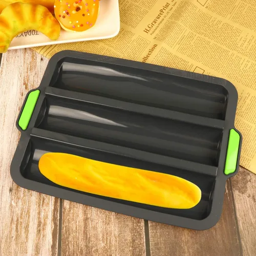 Miniatura 5 de Hemoton Molde de silicona para baguette, bandeja de pan francés, forma de pan, molde para hornear pan, molde para subrollo, tostado, negro, 13.6 x