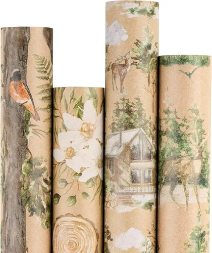 Miniatura 15 de RUSPEPA - Papel para envolver regalos de Navidad, papel kraft – diseños de ciervos, copos de nieve y cuadros – 4 rollos – 30 pulgadas x 10 pies por