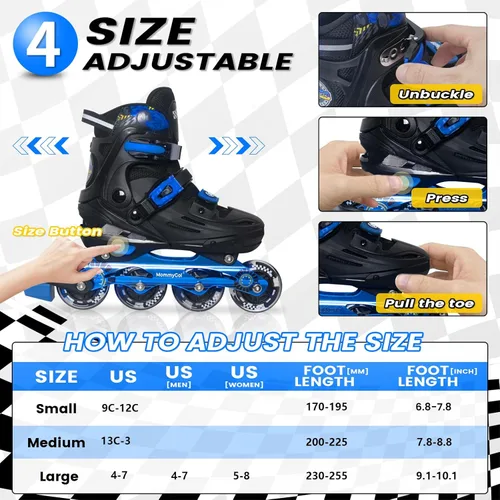 Miniatura 4 de MammyGol Patines en línea para niños y niñas jóvenes, patines ajustables de 4 tallas con ruedas intermitentes de PU, patines en línea agresivos