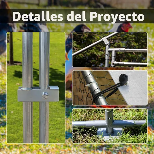 Miniatura 4 de HEYTOWN Gallinero grande de metal con cubierta resistente al agua y anti-UV Jaula de aves de corral con entrada para patio con cubierta Casa