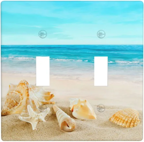 Miniatura 23 de Cubierta para interruptor de luz, diseño de conchas marinas en la playa, placas de pared de 2 bandas, 1 paquete