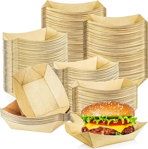 Miniatura 9 de Paquete de 150 Bandejas para Servir Alimentos de 1 Libra, Bandejas Pequeñas de Papel Kraft a Prueba de Aceite, Desechables, Reciclables, para Marrón