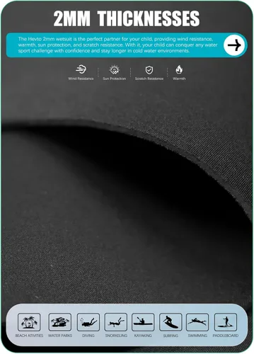 Miniatura 3 de Hevto Traje de neopreno para niños y niñas, jóvenes, 3/2 mm, trajes completos de neopreno para aguas frías, para natación, surf, buceo